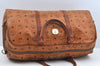 Authentic MCM Visetos Leather Vintage Boston Bag Brown L0655