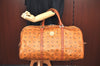 Authentic MCM Visetos Leather Vintage Boston Bag Brown L0655