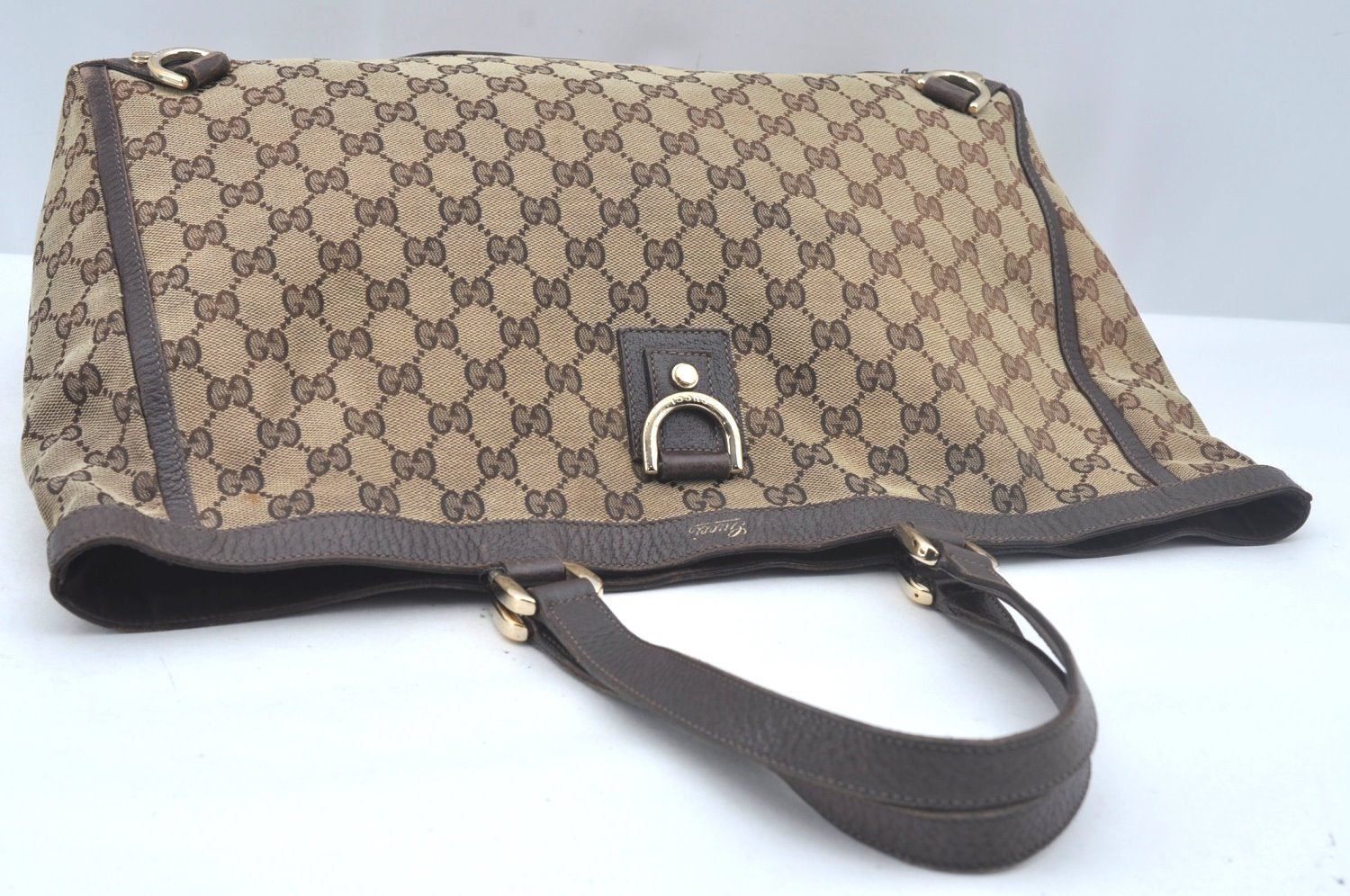 Authentic GUCCI Vintage Shoulder Tote Bag GG Canvas Leather 141472 Brown L0656