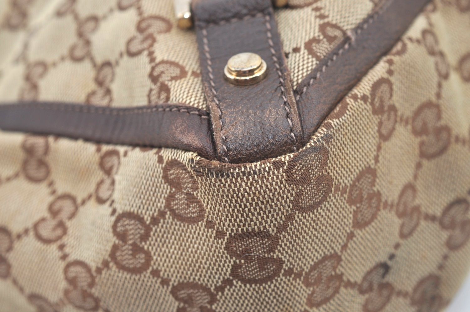 Authentic GUCCI Vintage Shoulder Tote Bag GG Canvas Leather 141472 Brown L0656