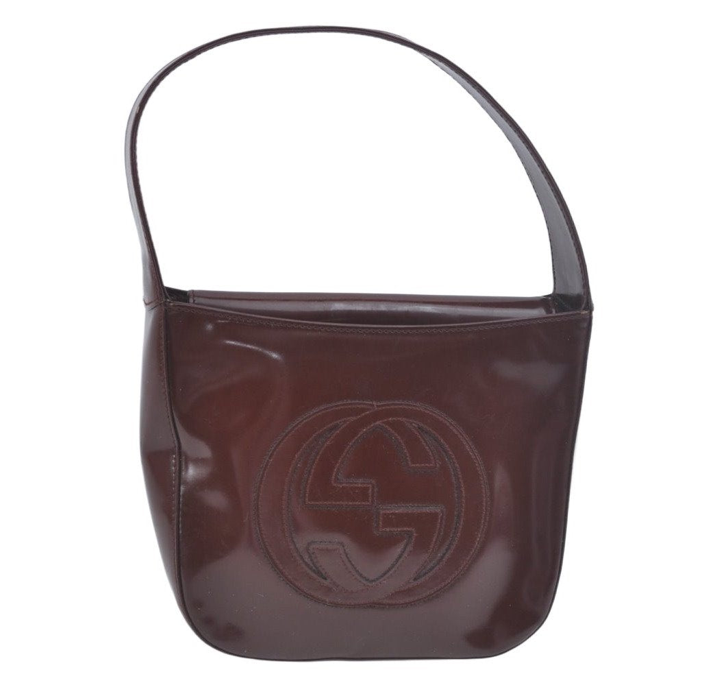 Authentic GUCCI Enamel Hand Bag Brown Junk L0659