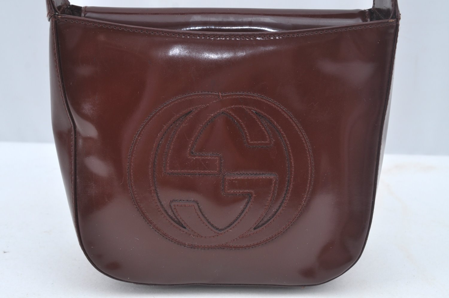 Authentic GUCCI Enamel Hand Bag Brown Junk L0659