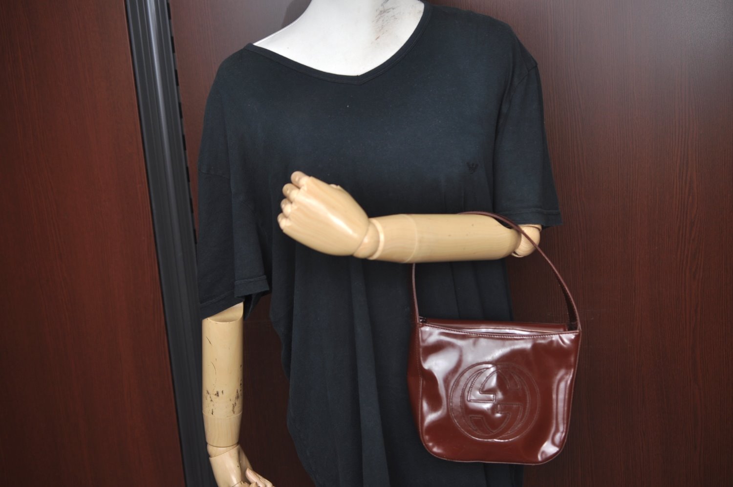Authentic GUCCI Enamel Hand Bag Brown Junk L0659