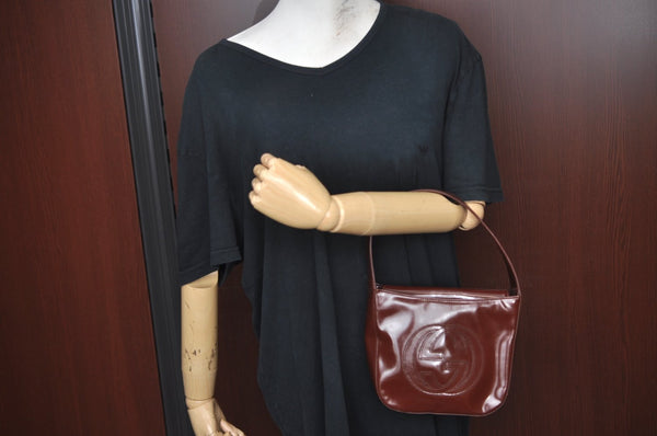 Authentic GUCCI Enamel Hand Bag Brown Junk L0659