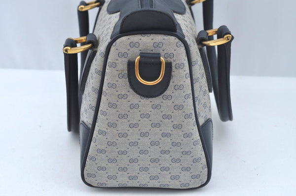 Authentic GUCCI Micro GG PVC Leather Hand Boston Bag Navy L0661