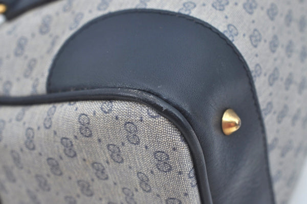 Authentic GUCCI Micro GG PVC Leather Hand Boston Bag Navy L0661