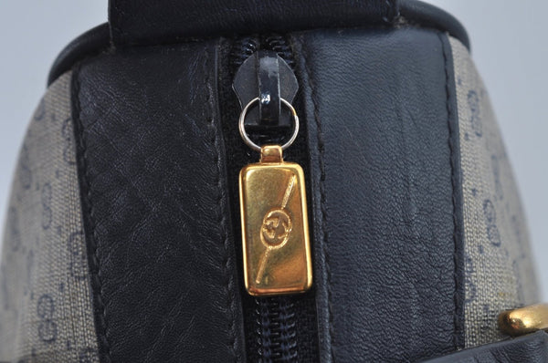 Authentic GUCCI Micro GG PVC Leather Hand Boston Bag Navy L0661
