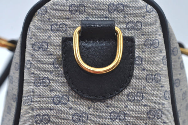 Authentic GUCCI Micro GG PVC Leather Hand Boston Bag Navy L0661