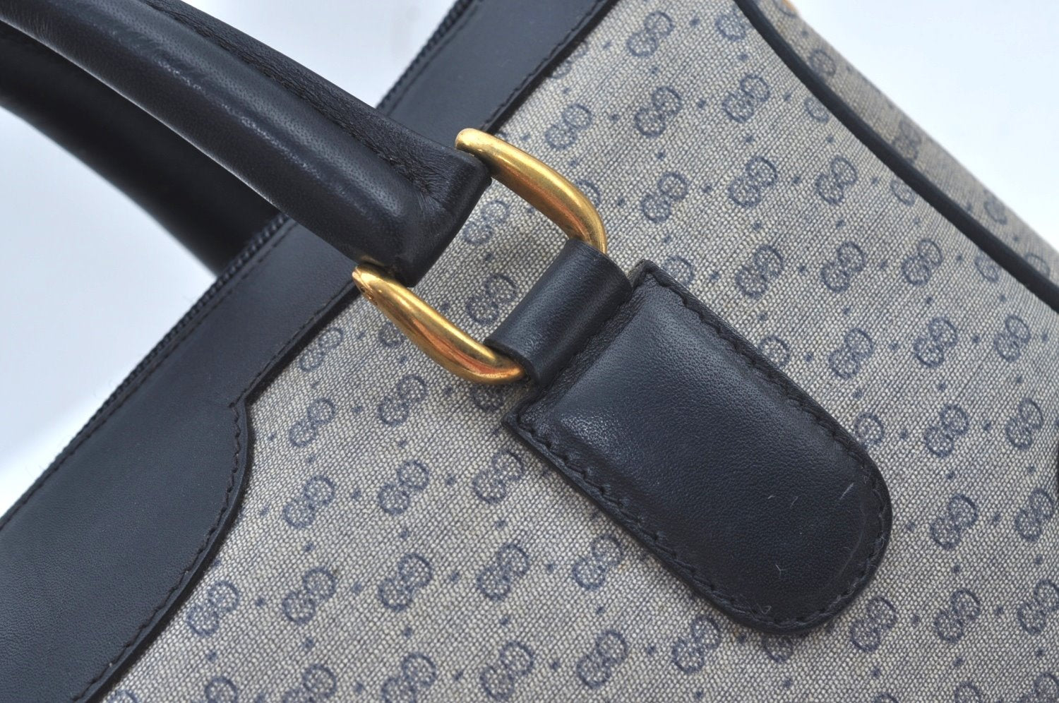 Authentic GUCCI Micro GG PVC Leather Hand Boston Bag Navy L0661