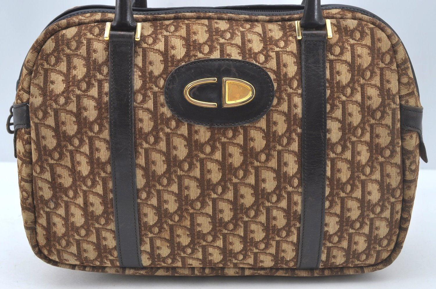 Authentic Christian Dior Trotter Hand Bag Canvas Brown L0663