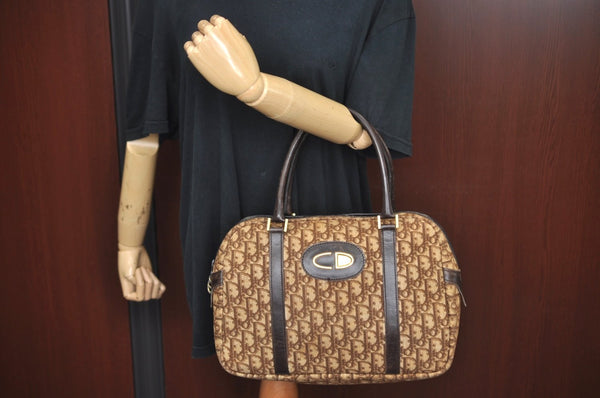 Authentic Christian Dior Trotter Hand Bag Canvas Brown L0663