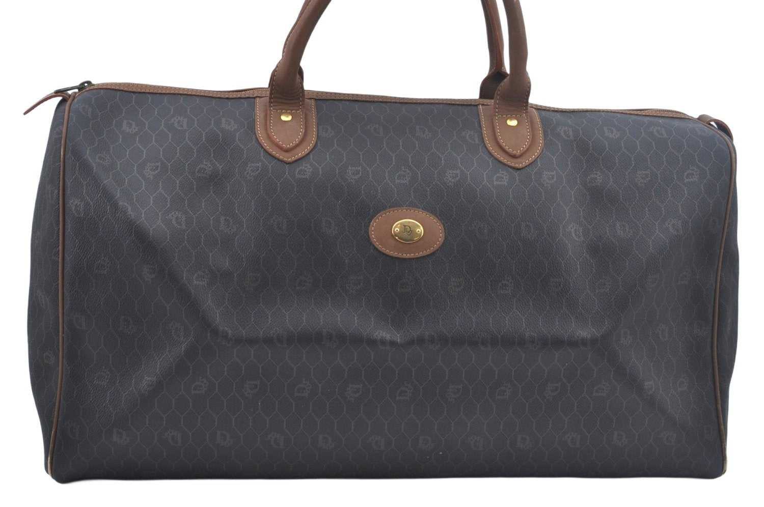 Authentic Christian Dior Honeycomb Boston Hand Bag PVC Leather Black CD L0664