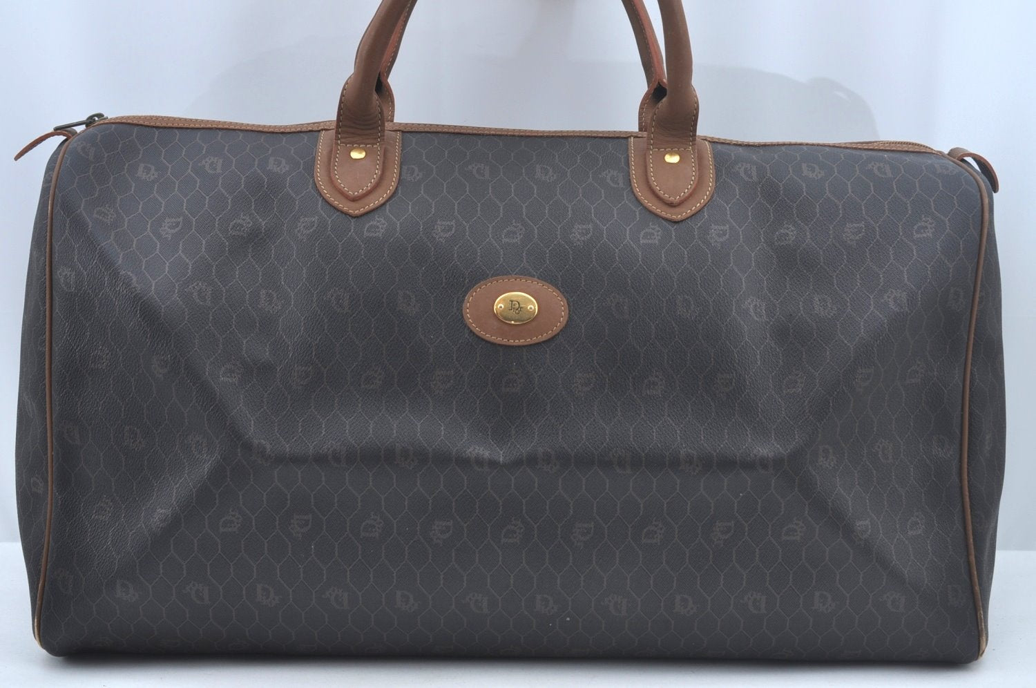 Authentic Christian Dior Honeycomb Boston Hand Bag PVC Leather Black CD L0664