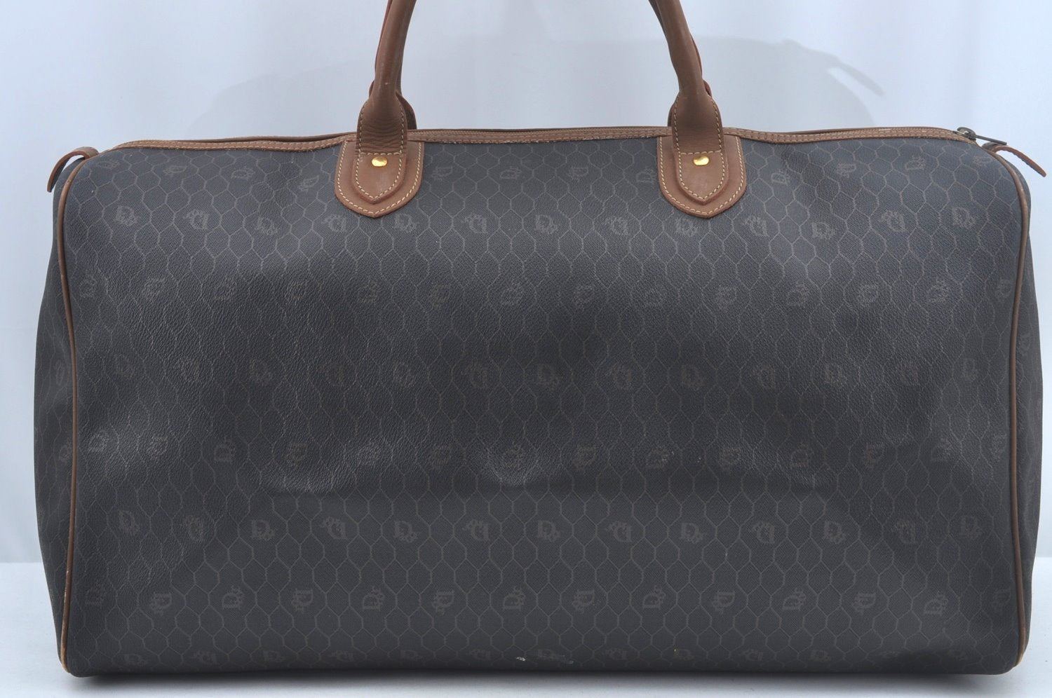 Authentic Christian Dior Honeycomb Boston Hand Bag PVC Leather Black CD L0664