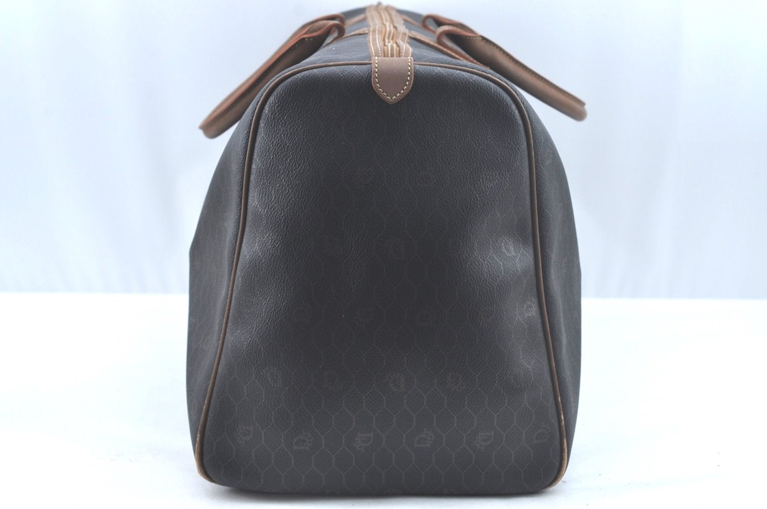 Authentic Christian Dior Honeycomb Boston Hand Bag PVC Leather Black CD L0664