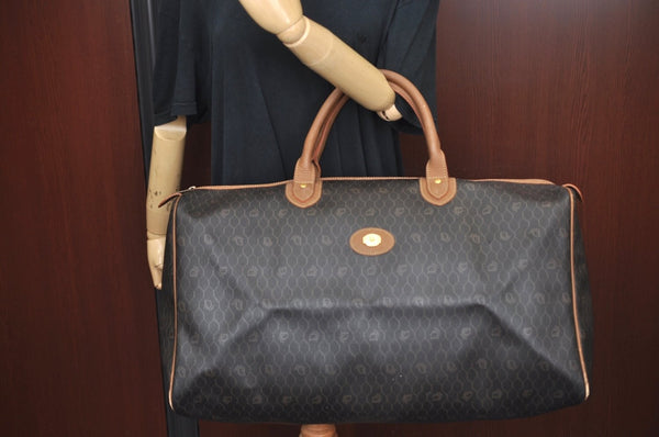 Authentic Christian Dior Honeycomb Boston Hand Bag PVC Leather Black CD L0664
