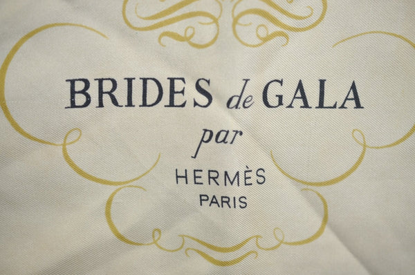 Authentic HERMES Carre 90 Scarf "BRIDES de GALA par" Silk Navy Blue L0674