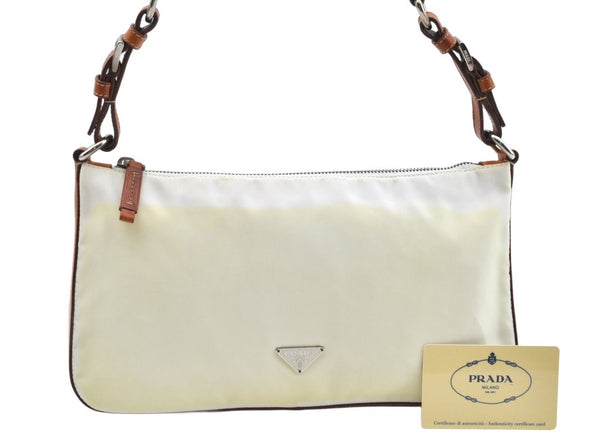 Authentic PRADA Nylon Tessuto Leather Shoulder Hand Bag Purse White L0680