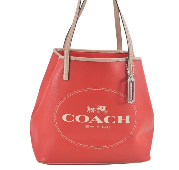 Authentic COACH Shoulder Tote Bag PVC Leather Red L0687