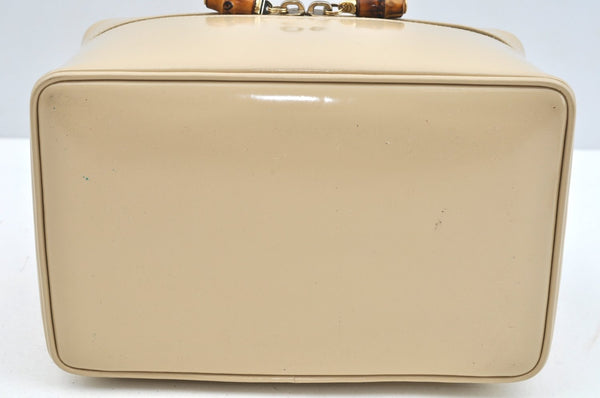 Authentic GUCCI Bamboo 2Way Shoulder Vanity Bag Enamel Beige L0747