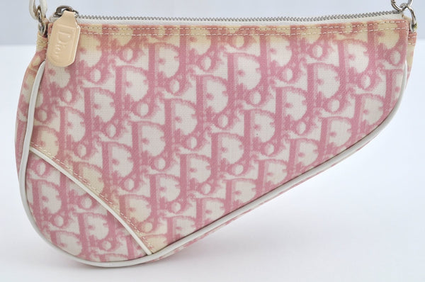 Authentic Christian Dior Trotter Saddle Hand Bag Pouch PVC Enamel Pink L0801