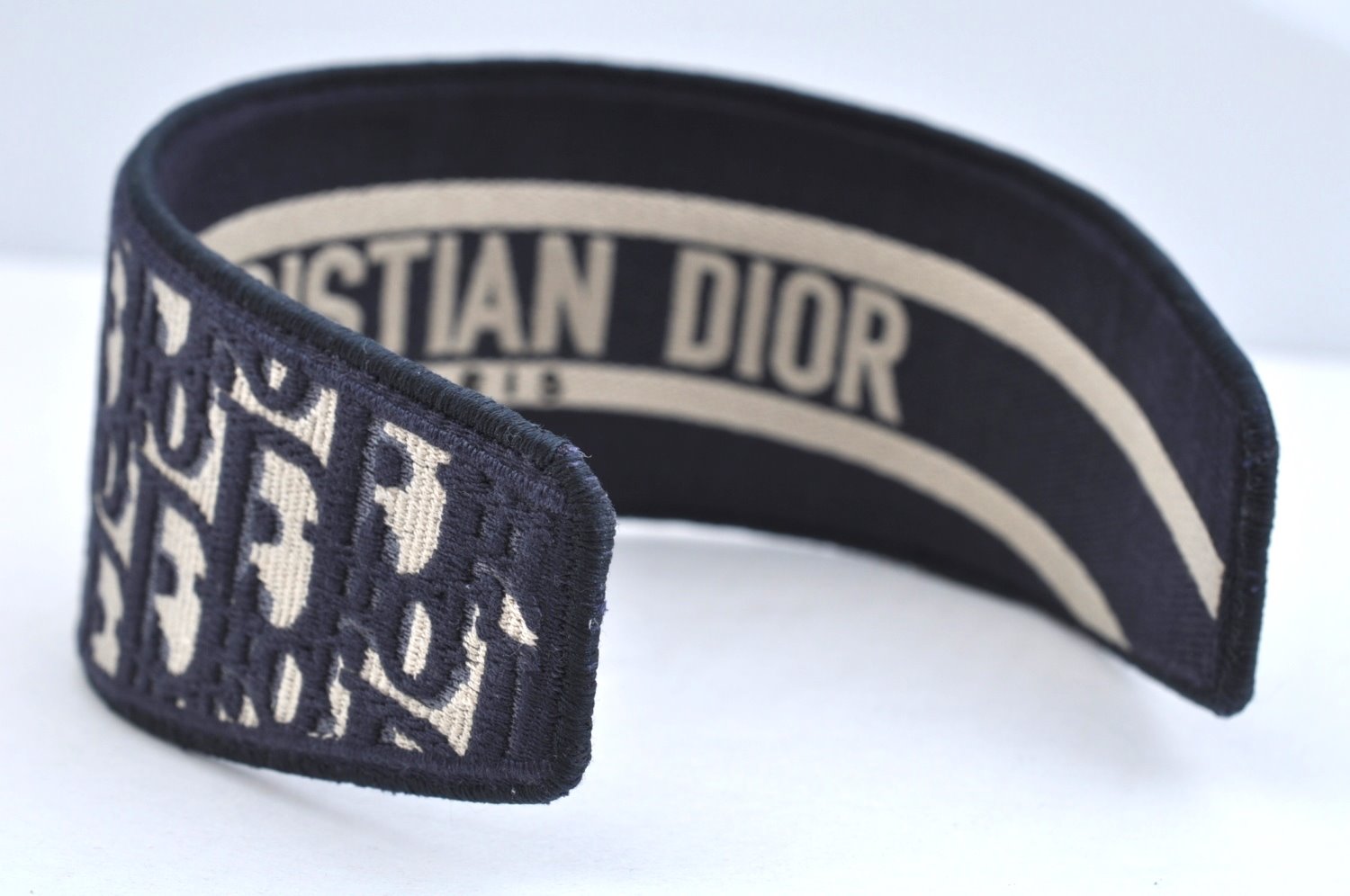 Authentic Christian Dior Trotter Hair accessory Head band Canvas Navy Blue L1770