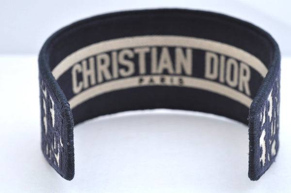 Authentic Christian Dior Trotter Hair accessory Head band Canvas Navy Blue L1770