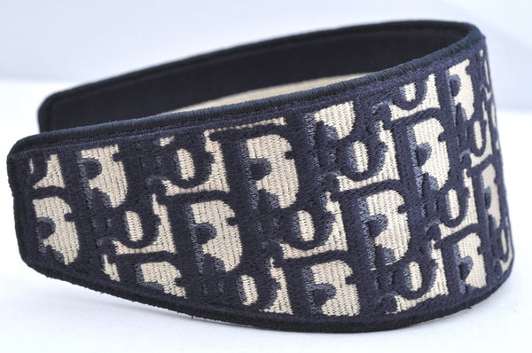 Authentic Christian Dior Trotter Hair accessory Head band Canvas Navy Blue L1770