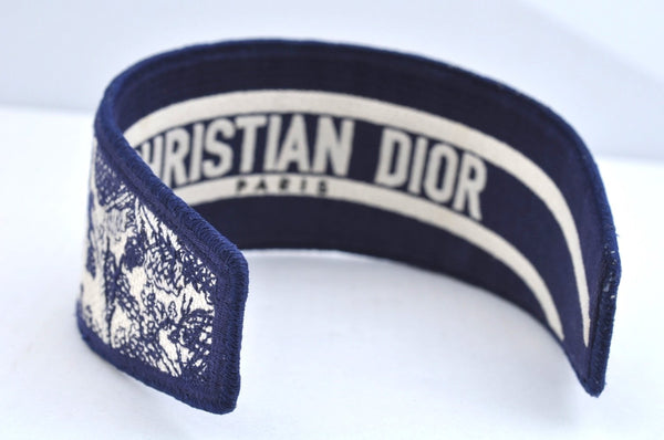 Authentic Christian Dior Hair accessory Head band Canvas Navy Blue L1771