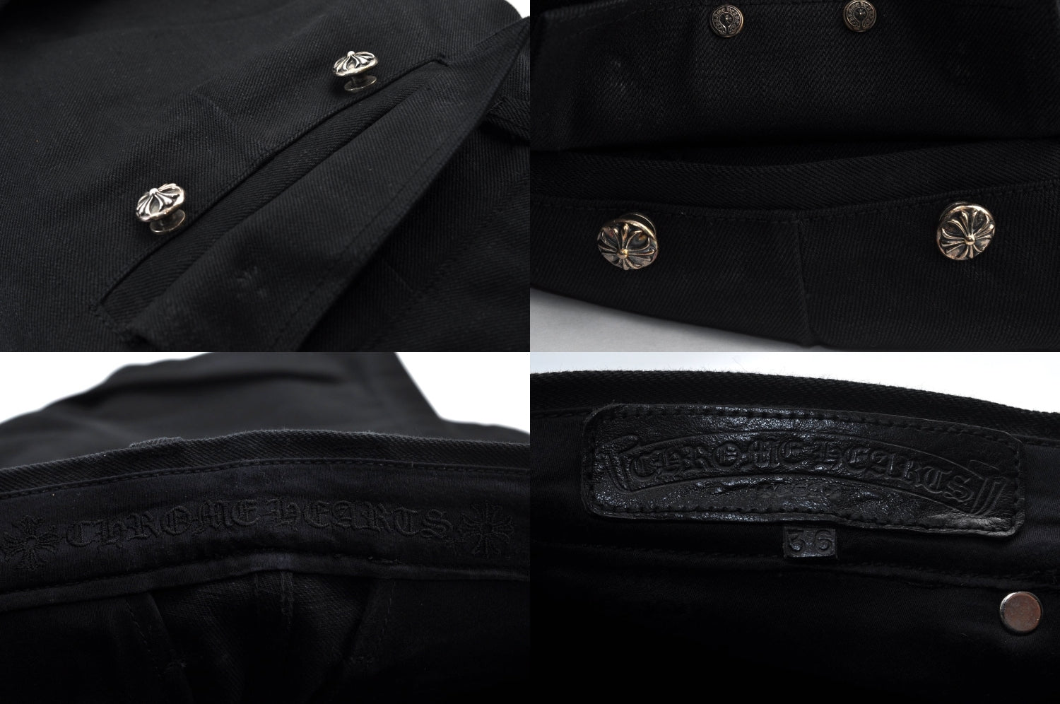 Authentic CHROME HEARTS Pants Cotton USA 36inches Black L2094