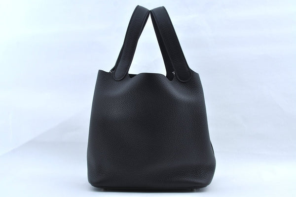 Authentic HERMES Picotan Lock MM Hand Bag Taurillon Clemence Black L2120