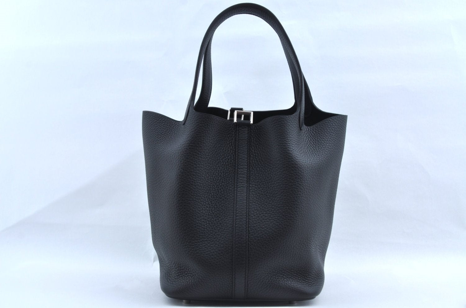 Authentic HERMES Picotan Lock MM Hand Bag Taurillon Clemence Black L2120