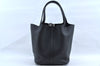 Authentic HERMES Picotan Lock MM Hand Bag Taurillon Clemence Black L2120