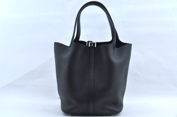Authentic HERMES Picotan Lock MM Hand Bag Taurillon Clemence Black L2120
