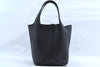 Authentic HERMES Picotan Lock MM Hand Bag Taurillon Clemence Black L2120