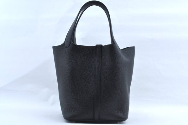 Authentic HERMES Picotan Lock MM Hand Bag Taurillon Clemence Black L2120