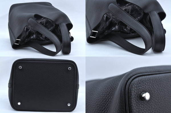 Authentic HERMES Picotan Lock MM Hand Bag Taurillon Clemence Black L2120