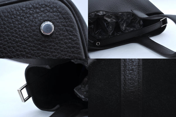 Authentic HERMES Picotan Lock MM Hand Bag Taurillon Clemence Black L2120