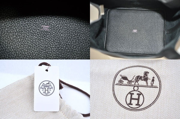 Authentic HERMES Picotan Lock MM Hand Bag Taurillon Clemence Black L2120