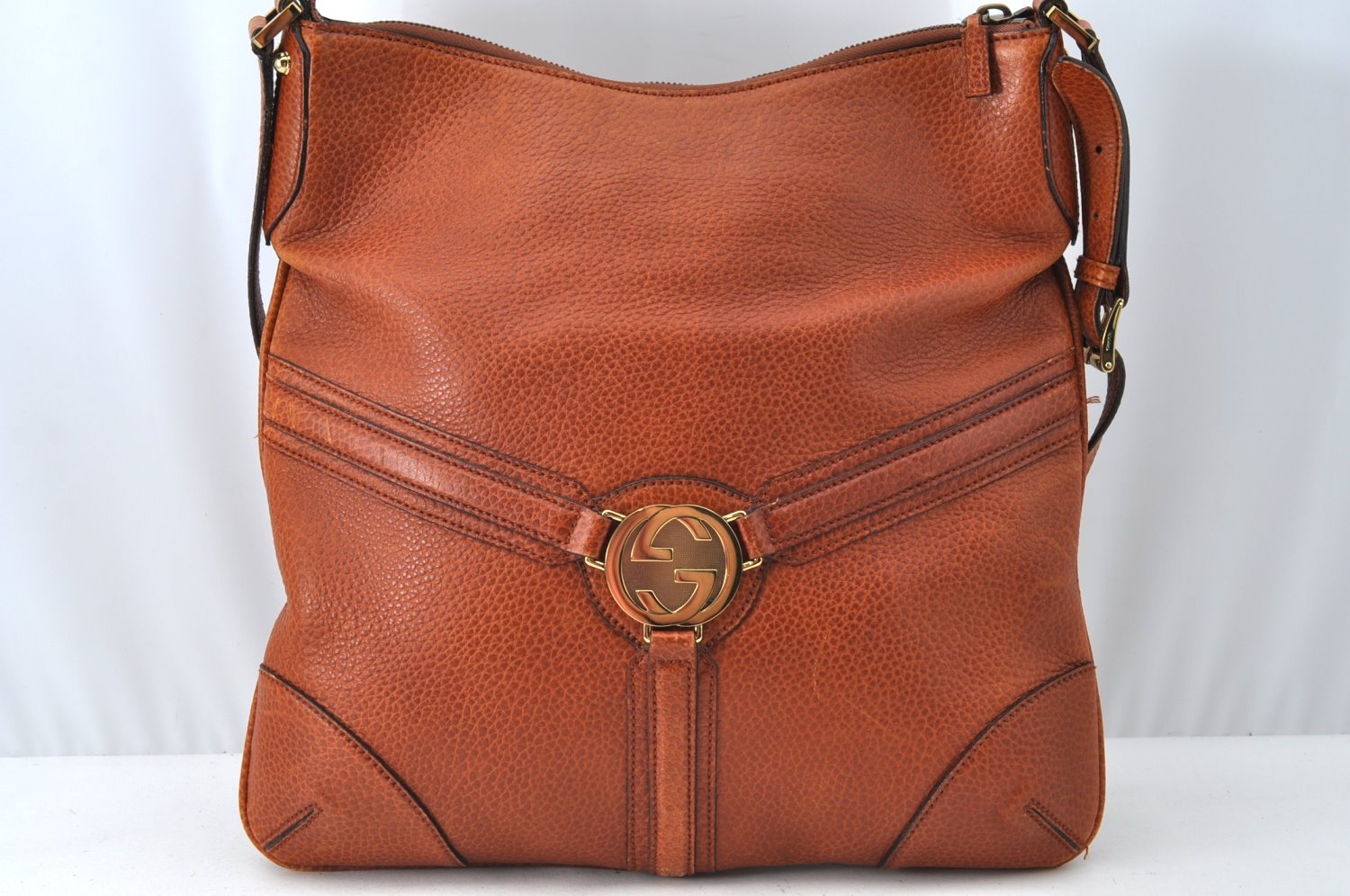 Authentic GUCCI Interlocking G Shoulder Cross Bag Leather 115568 Brown L2352