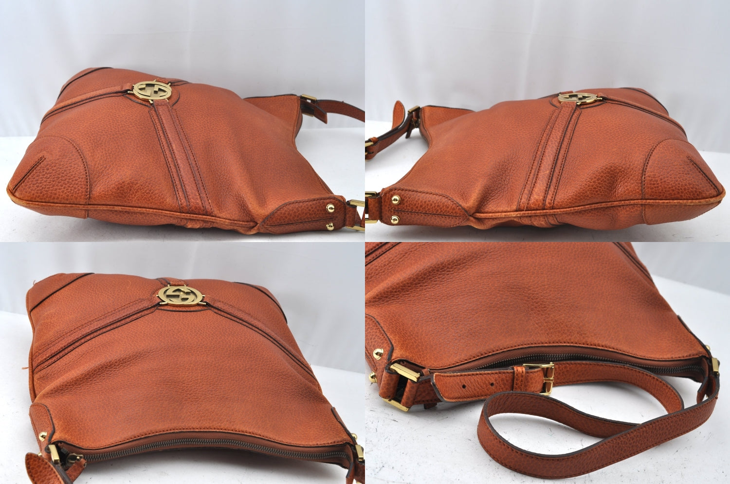 Authentic GUCCI Interlocking G Shoulder Cross Bag Leather 115568 Brown L2352