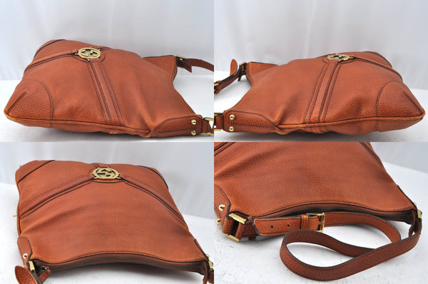 Authentic GUCCI Interlocking G Shoulder Cross Bag Leather 115568 Brown L2352