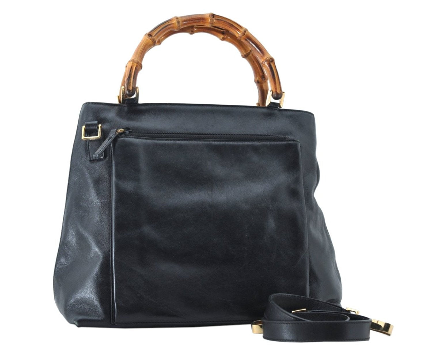 Authentic GUCCI Bamboo 2way Hand Shoulder Bag Leather 0022058 Black Junk L2369