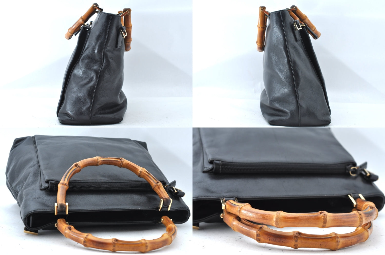 Authentic GUCCI Bamboo 2way Hand Shoulder Bag Leather 0022058 Black Junk L2369