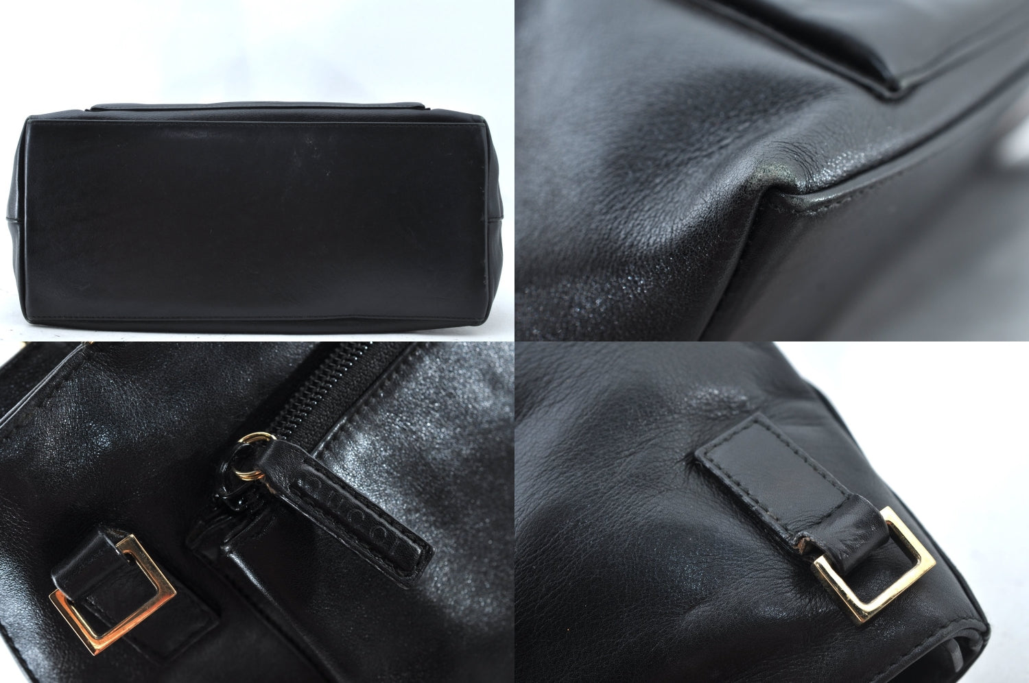 Authentic GUCCI Bamboo 2way Hand Shoulder Bag Leather 0022058 Black Junk L2369