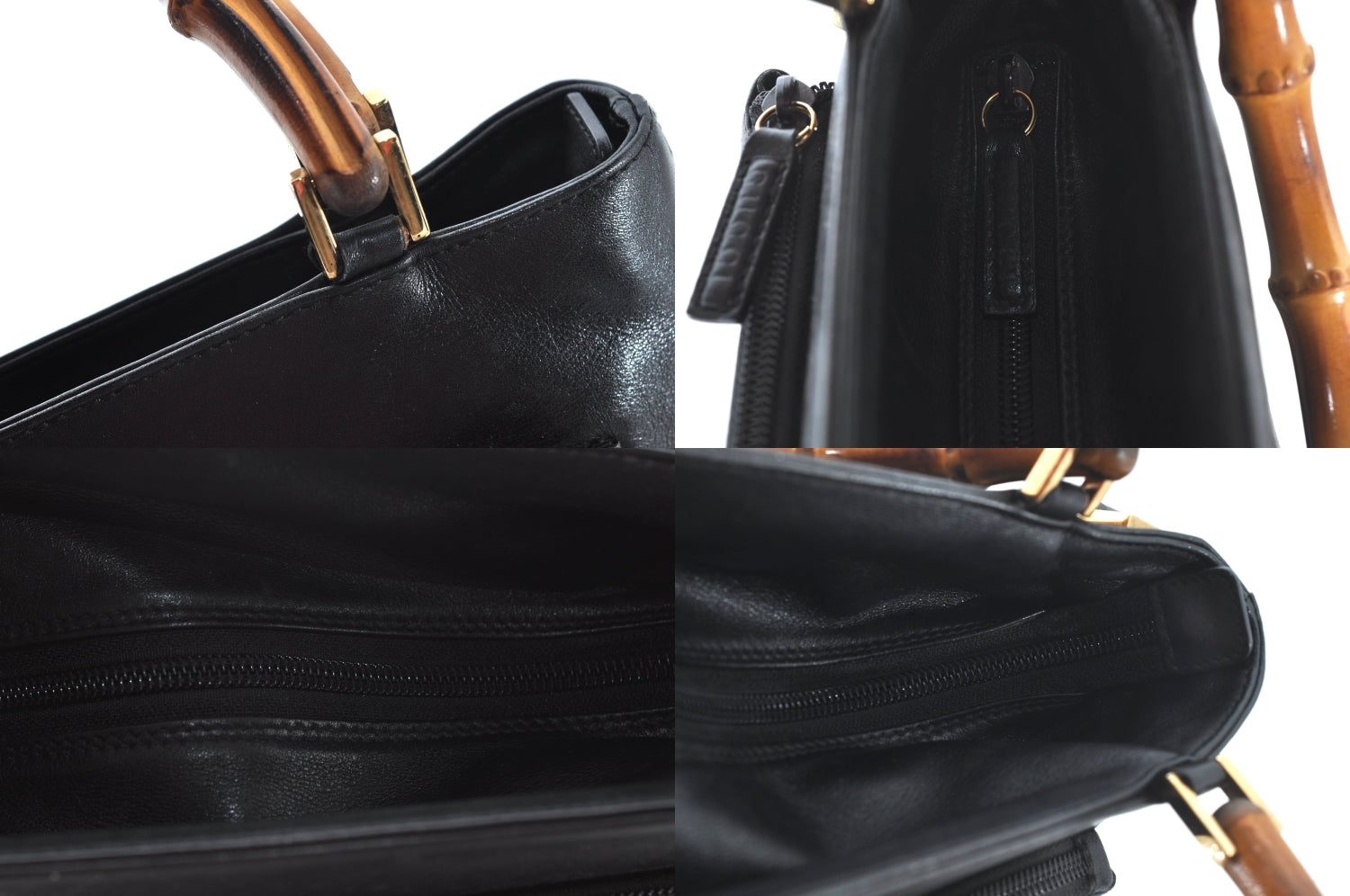 Authentic GUCCI Bamboo 2way Hand Shoulder Bag Leather 0022058 Black Junk L2369