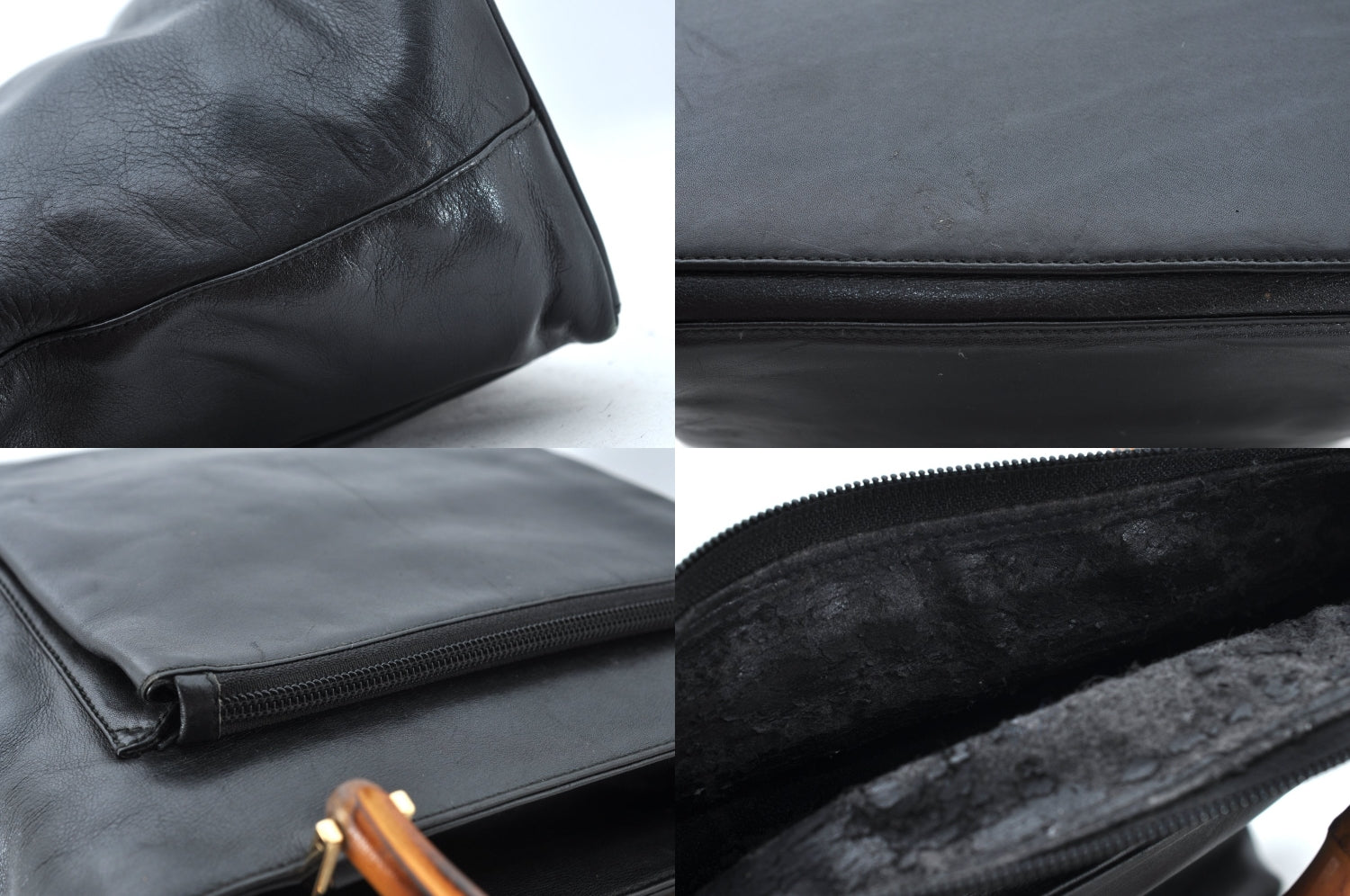Authentic GUCCI Bamboo 2way Hand Shoulder Bag Leather 0022058 Black Junk L2369