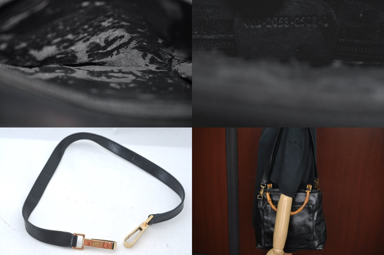 Authentic GUCCI Bamboo 2way Hand Shoulder Bag Leather 0022058 Black Junk L2369