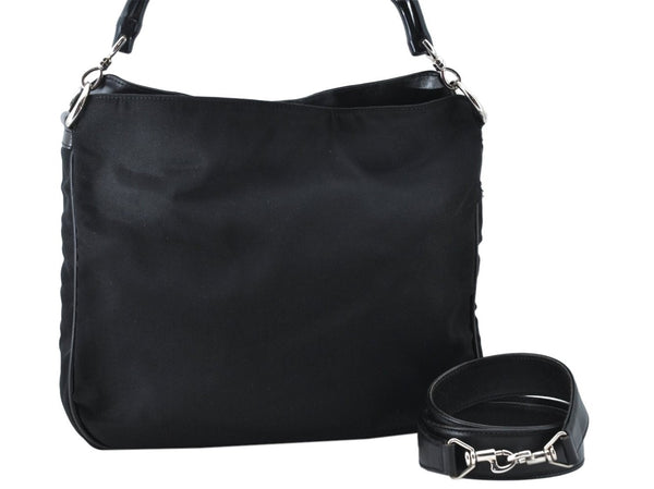 Authentic GUCCI Bamboo 2way Hand Shoulder Bag Nylon Leather 0011638 Black L2370