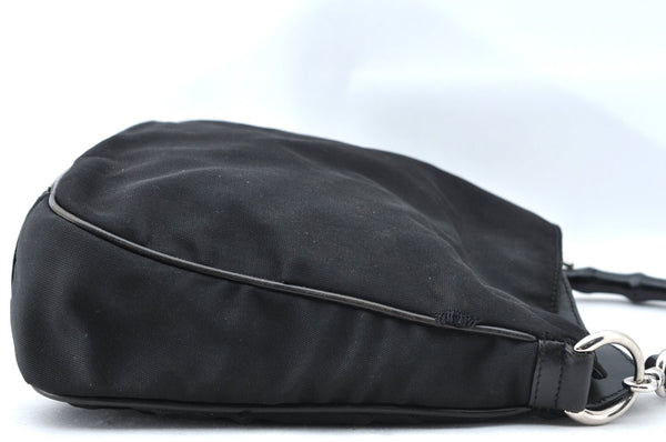 Authentic GUCCI Bamboo 2way Hand Shoulder Bag Nylon Leather 0011638 Black L2370